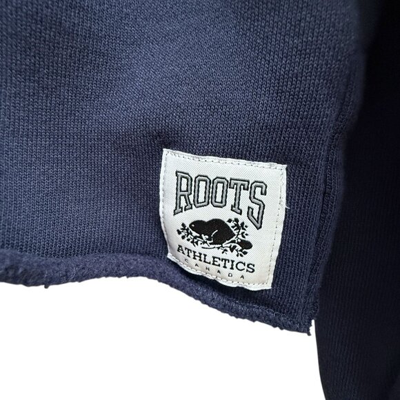 ROOTS Hoodie Large Navy Blue Graphic Roots Athletics Womens Cropped Pullover - Picture 7 of 9